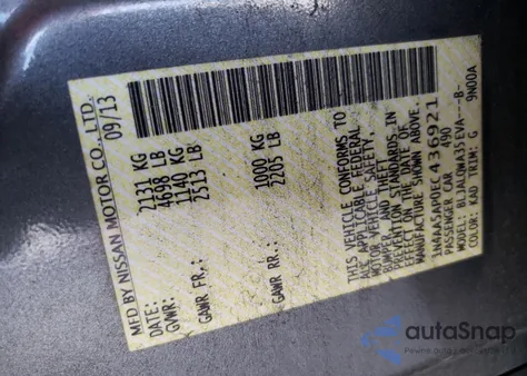 2014 Nissan Maxima S z USA, uszkodzony, nr VIN 1N4AA5AP0EC436921